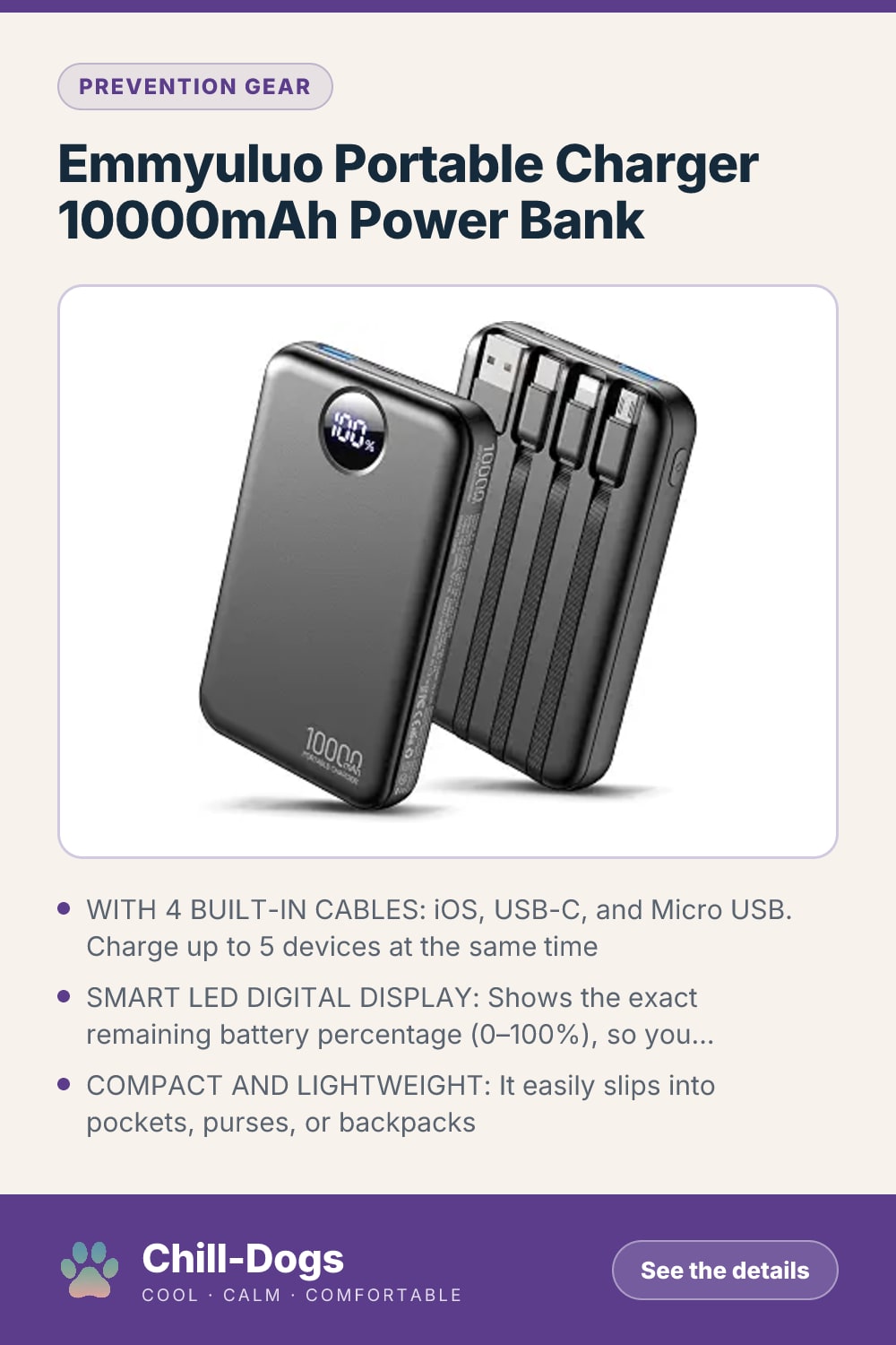 Emmyuluo Portable Charger 10000mAh Power Bank — Chill-Dogs pin