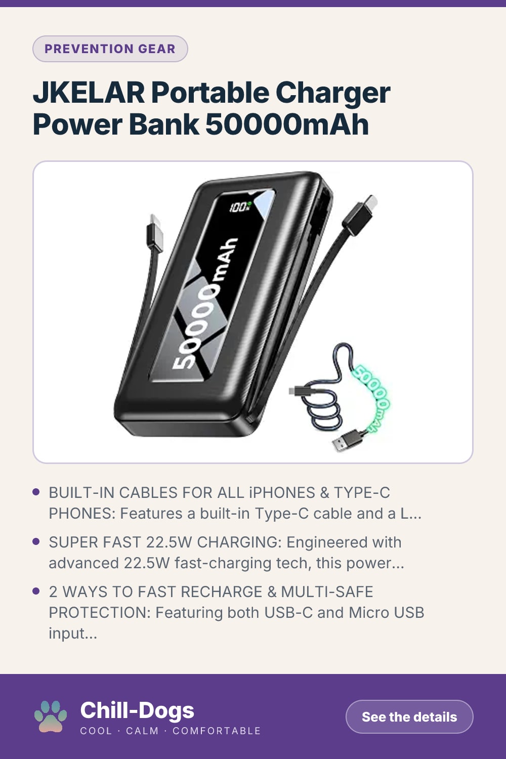 JKELAR Portable Charger Power Bank 50000mAh — Chill-Dogs pin
