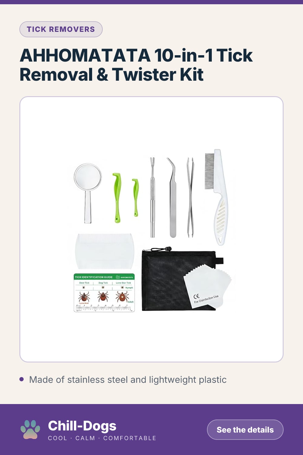 AHHOMATATA 10-in-1 Tick Removal & Twister Kit — Chill-Dogs pin
