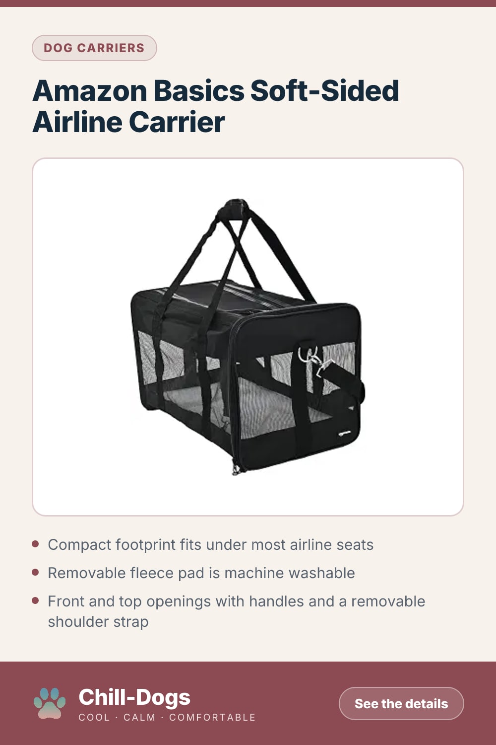 Amazon Basics Soft-Sided Airline Carrier — Chill-Dogs pin