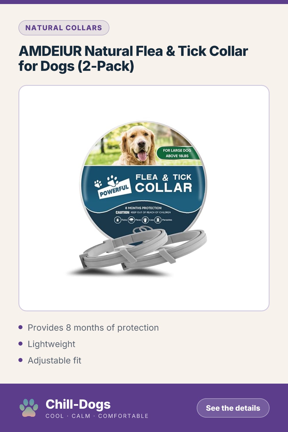 AMDEIUR Natural Flea & Tick Collar for Dogs (2-Pack) — Chill-Dogs pin