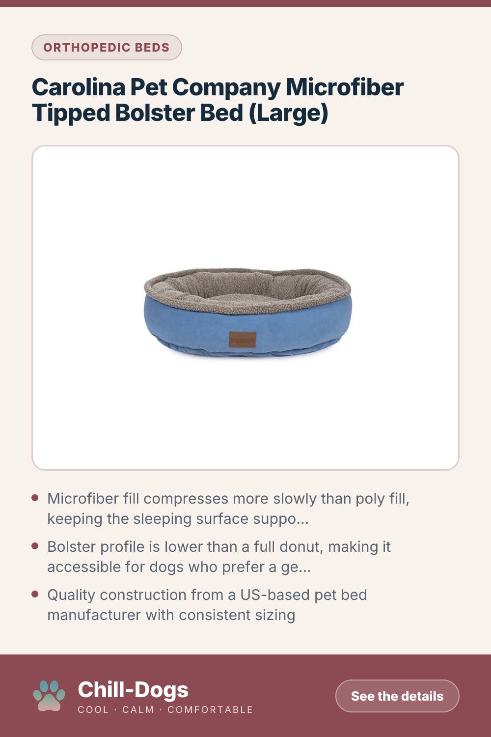 Carolina Pet Company Microfiber Tipped Bolster Bed (Large) — Chill-Dogs pin