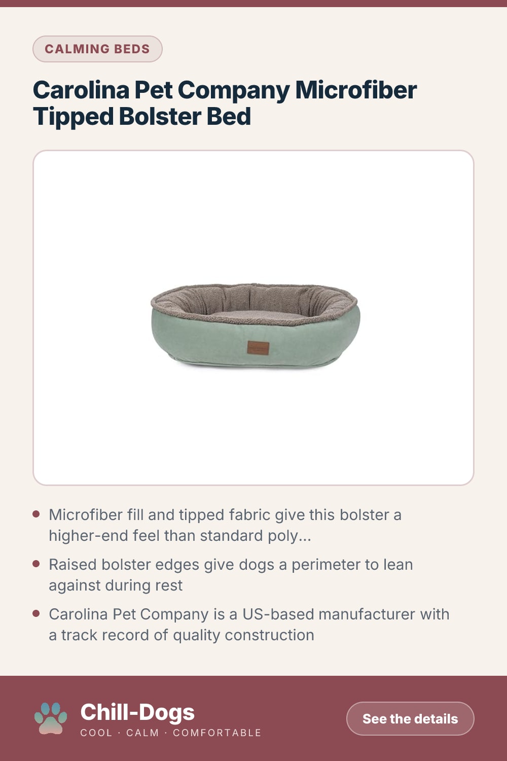 Carolina Pet Company Microfiber Tipped Bolster Bed — Chill-Dogs pin