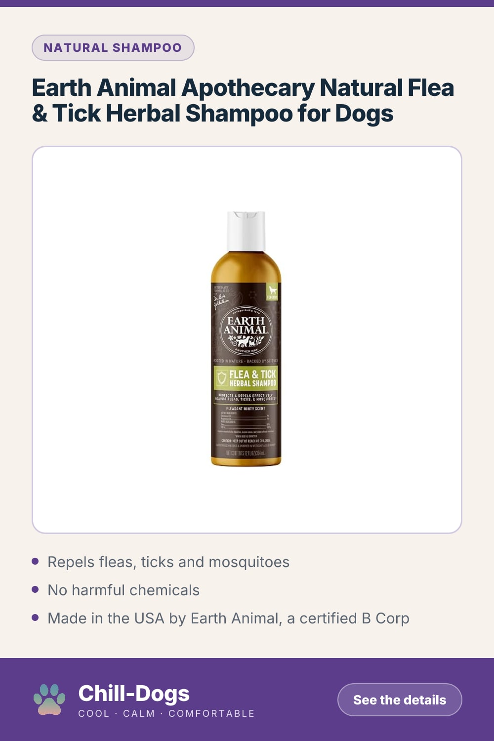 Earth Animal Apothecary Natural Flea & Tick Herbal Shampoo for Dogs — Chill-Dogs pin