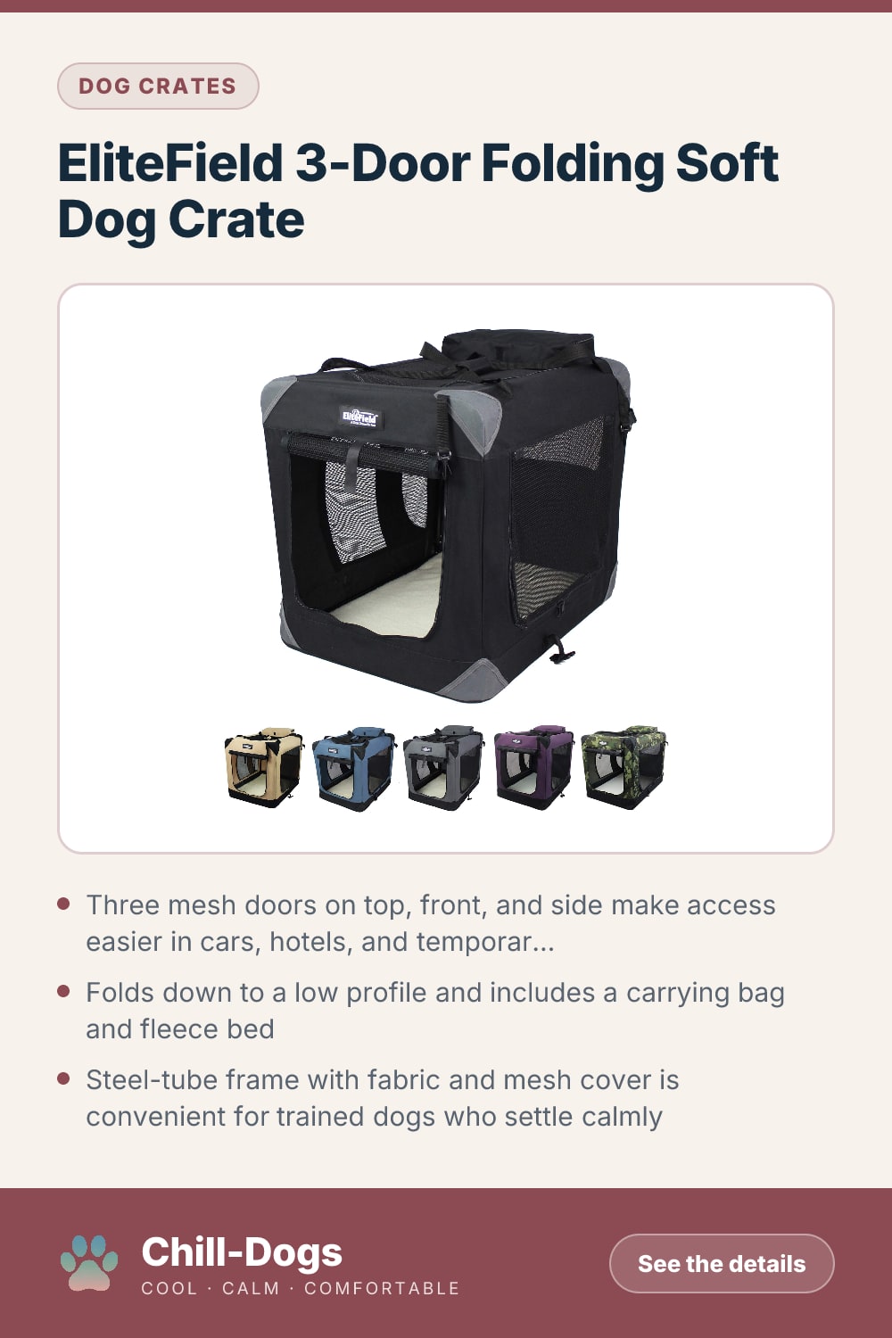 EliteField 3-Door Folding Soft Dog Crate — Chill-Dogs pin