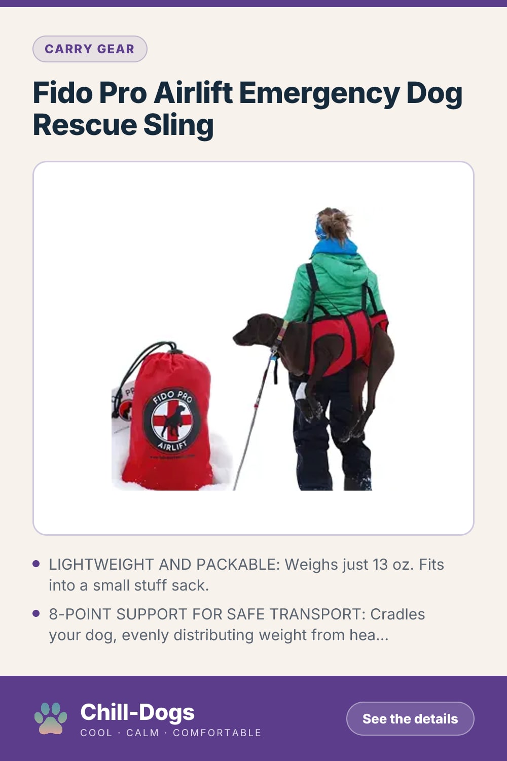 Fido Pro Airlift Emergency Dog Rescue Sling — Chill-Dogs pin