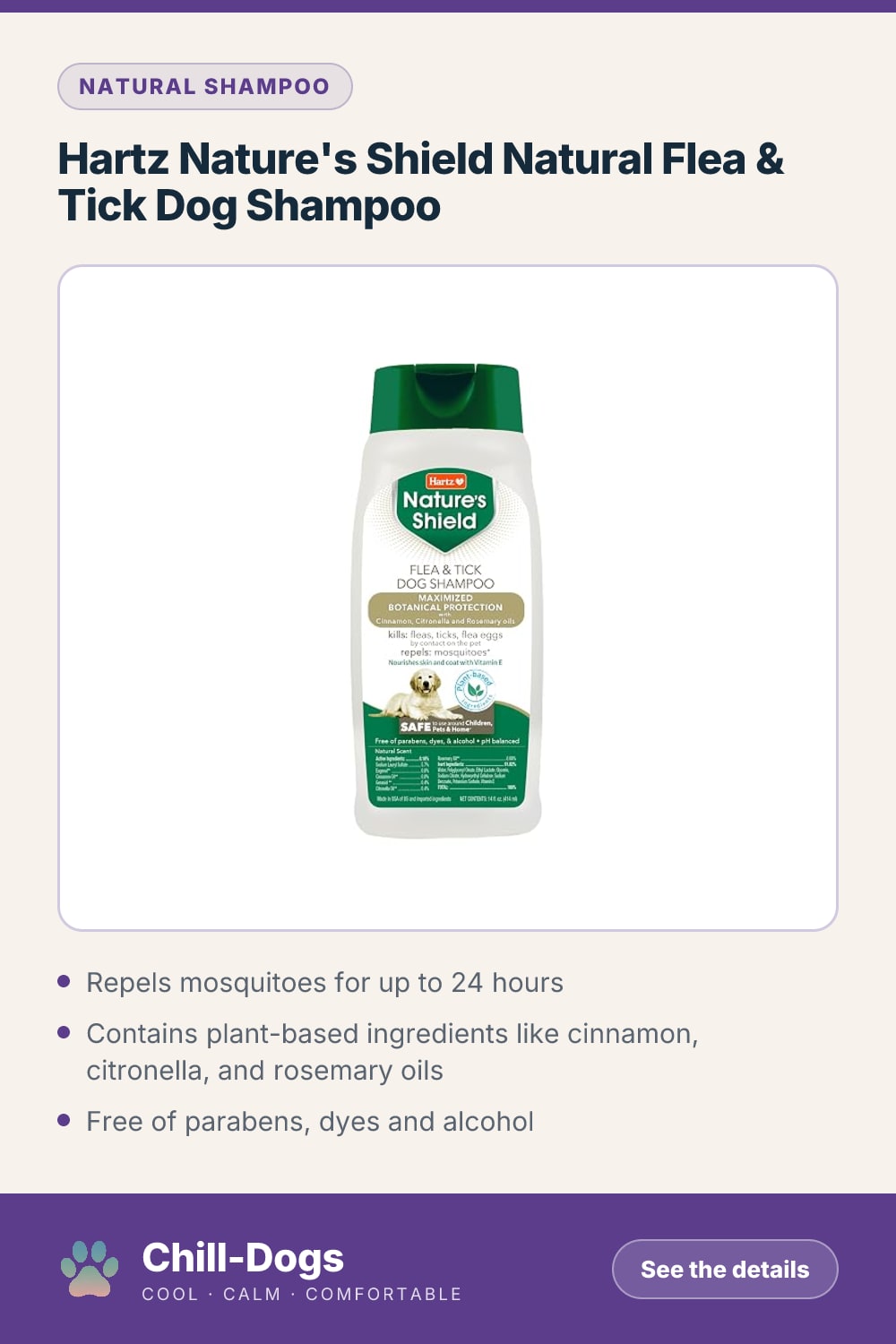 Hartz Nature's Shield Natural Flea & Tick Dog Shampoo — Chill-Dogs pin