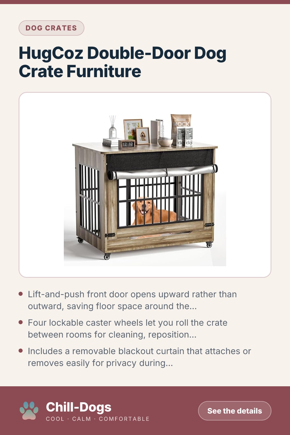HugCoz Double-Door Dog Crate Furniture — Chill-Dogs pin