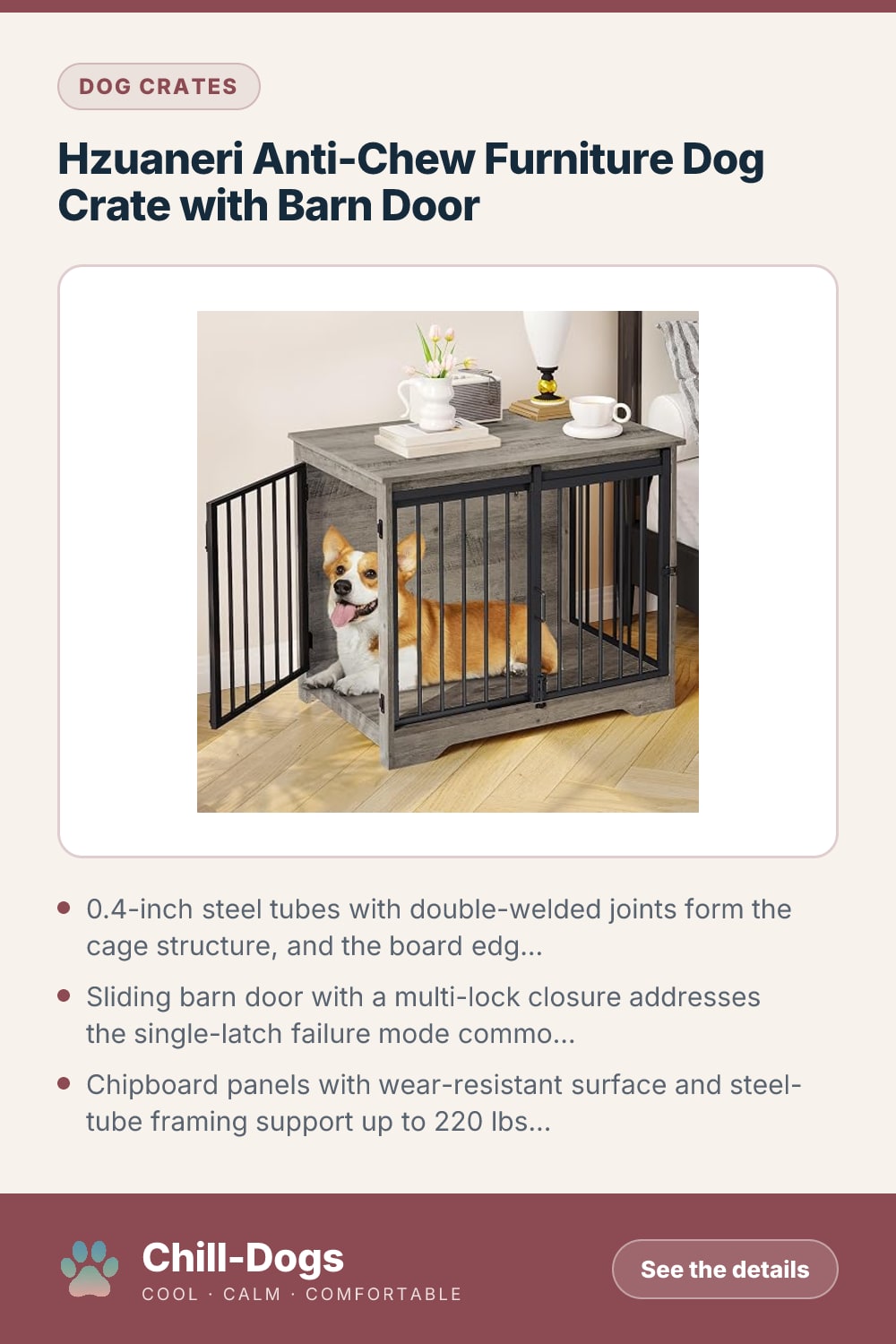 Hzuaneri Anti-Chew Furniture Dog Crate with Barn Door — Chill-Dogs pin