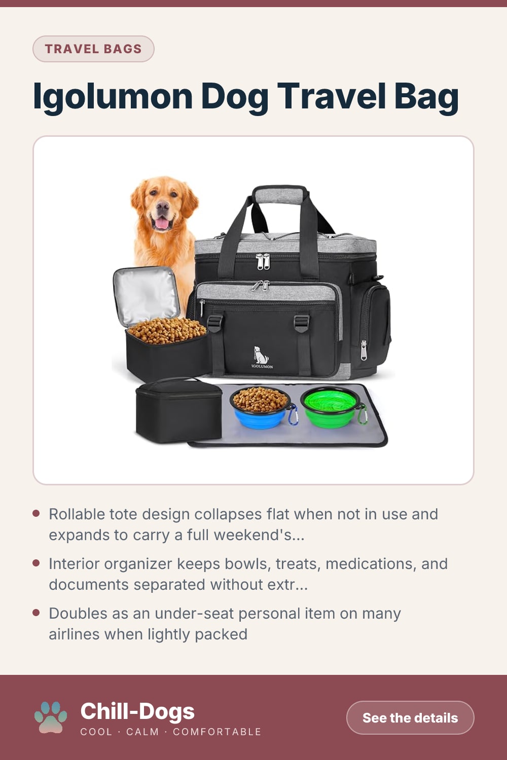 Igolumon Dog Travel Bag — Chill-Dogs pin
