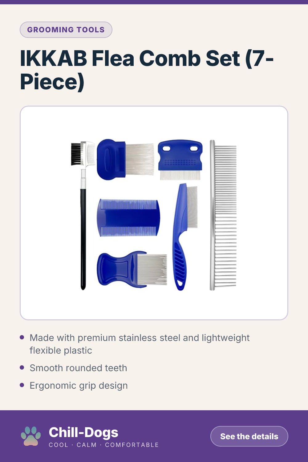 IKKAB Flea Comb Set (7-Piece) — Chill-Dogs pin