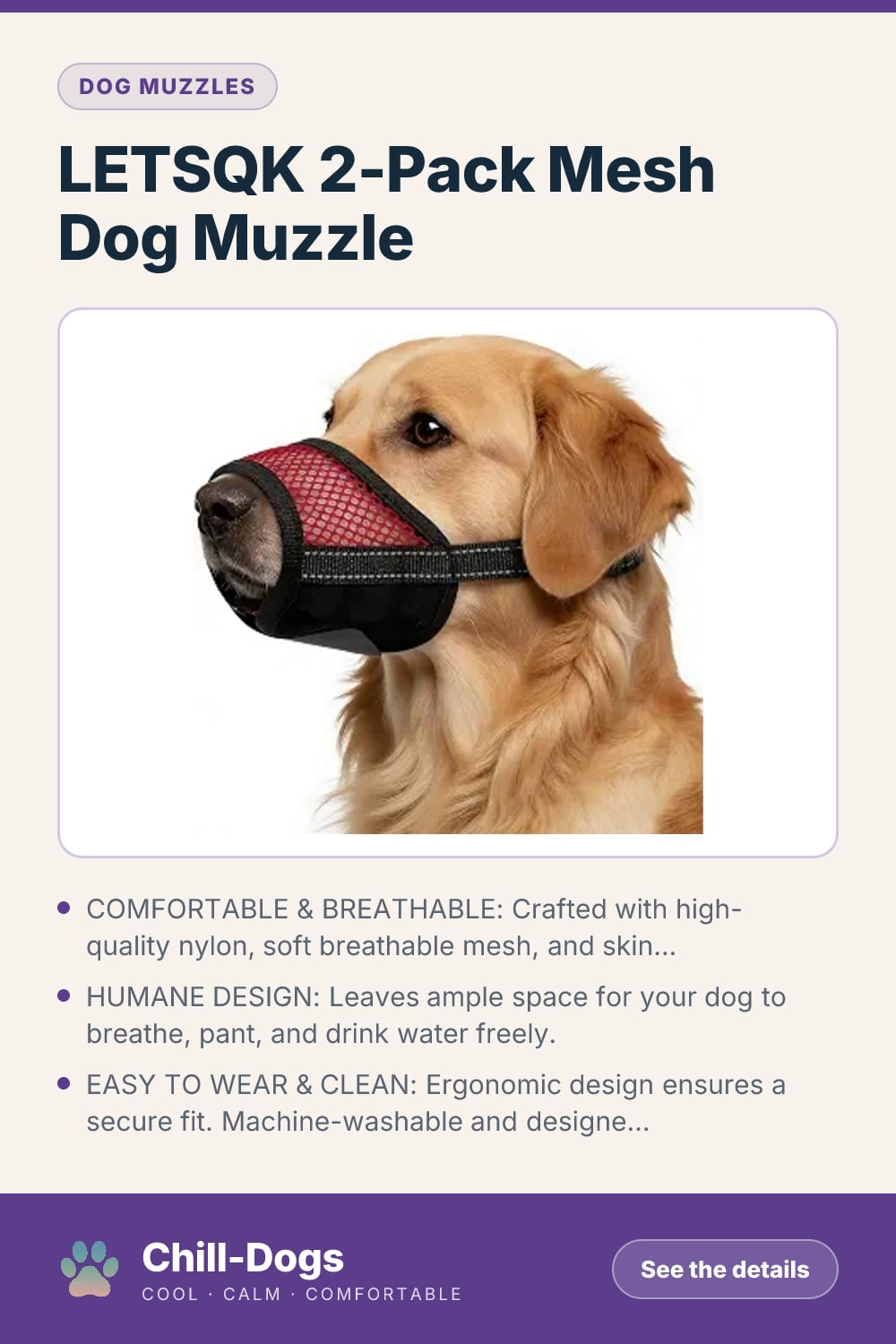 LETSQK 2-Pack Mesh Dog Muzzle — Chill-Dogs pin