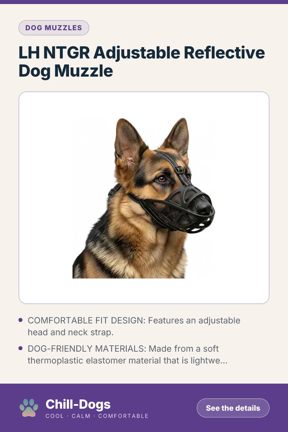 LH NTGR Adjustable Reflective Dog Muzzle — Chill-Dogs pin