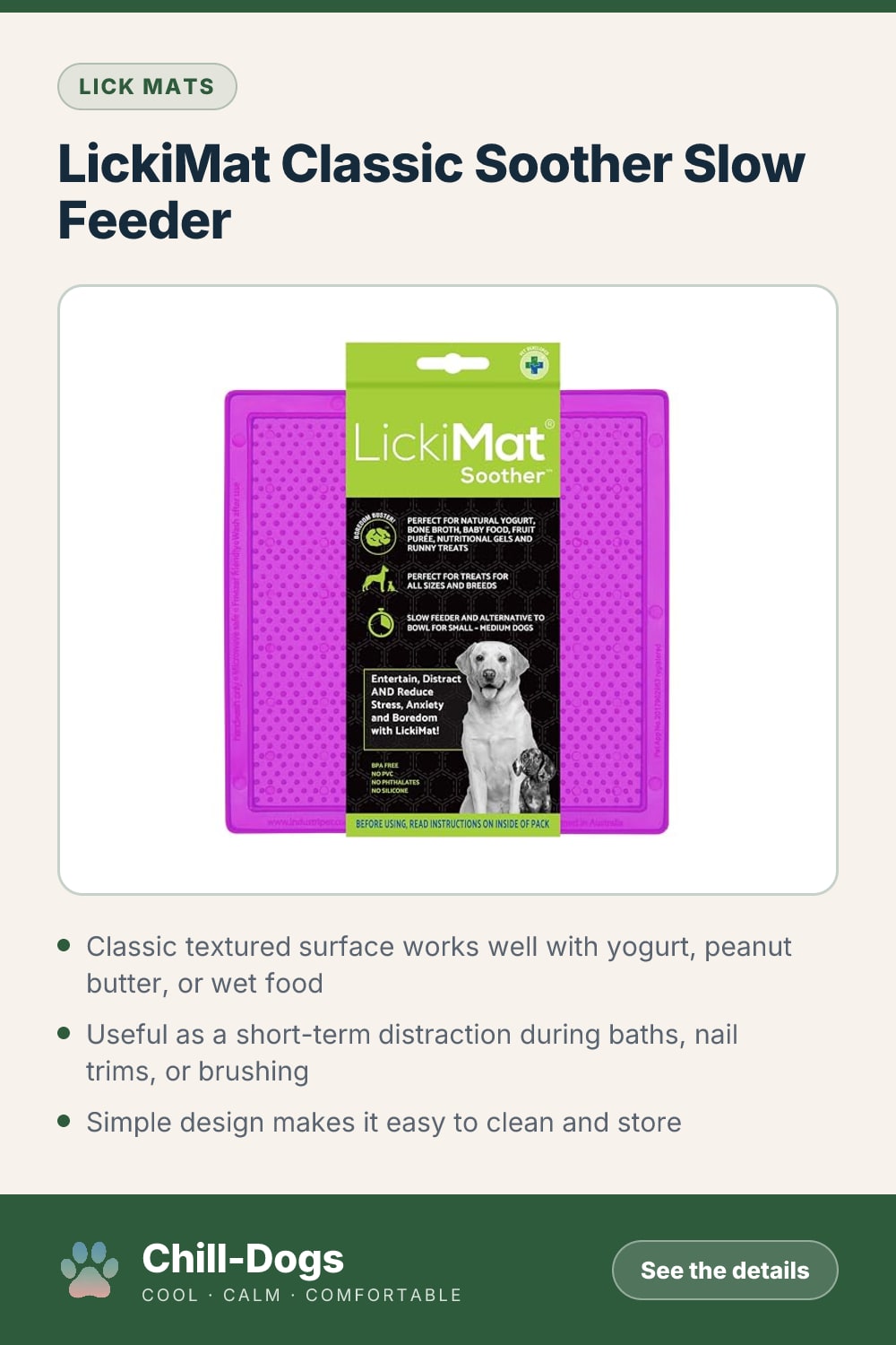LickiMat Classic Soother Slow Feeder — Chill-Dogs pin