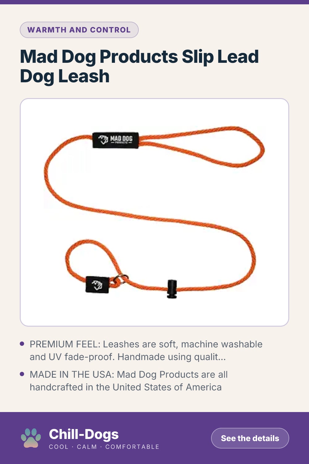 Mad Dog Products Slip Lead Dog Leash — Chill-Dogs pin