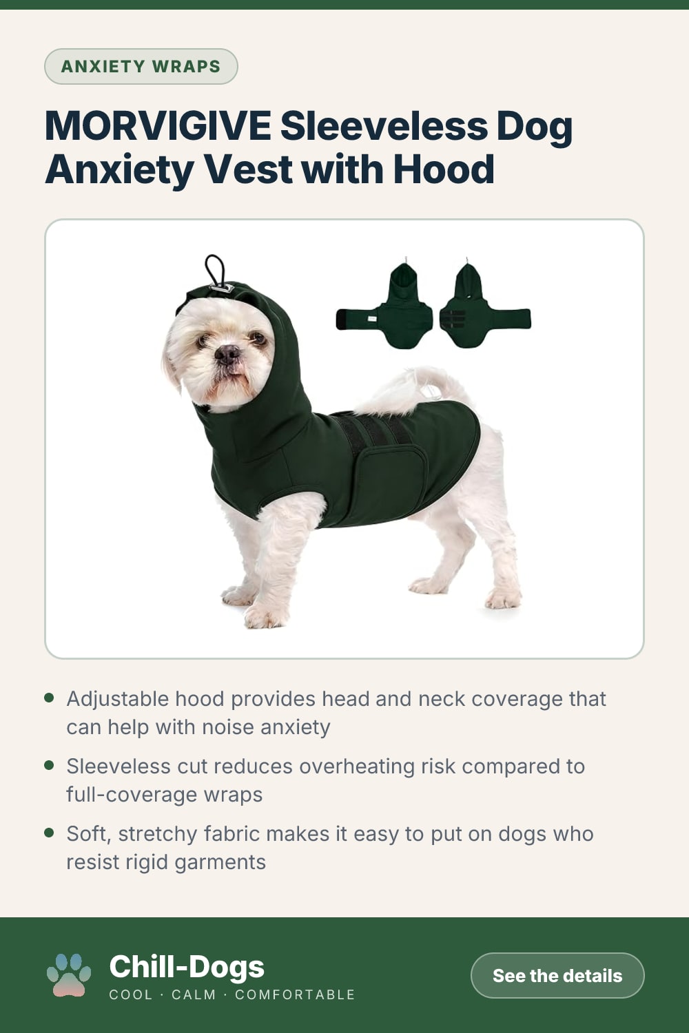 MORVIGIVE Sleeveless Dog Anxiety Vest with Hood — Chill-Dogs pin