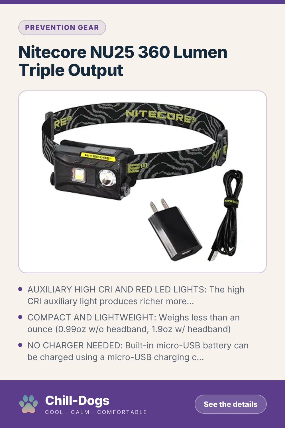 Nitecore NU25 360 Lumen Triple Output — Chill-Dogs pin