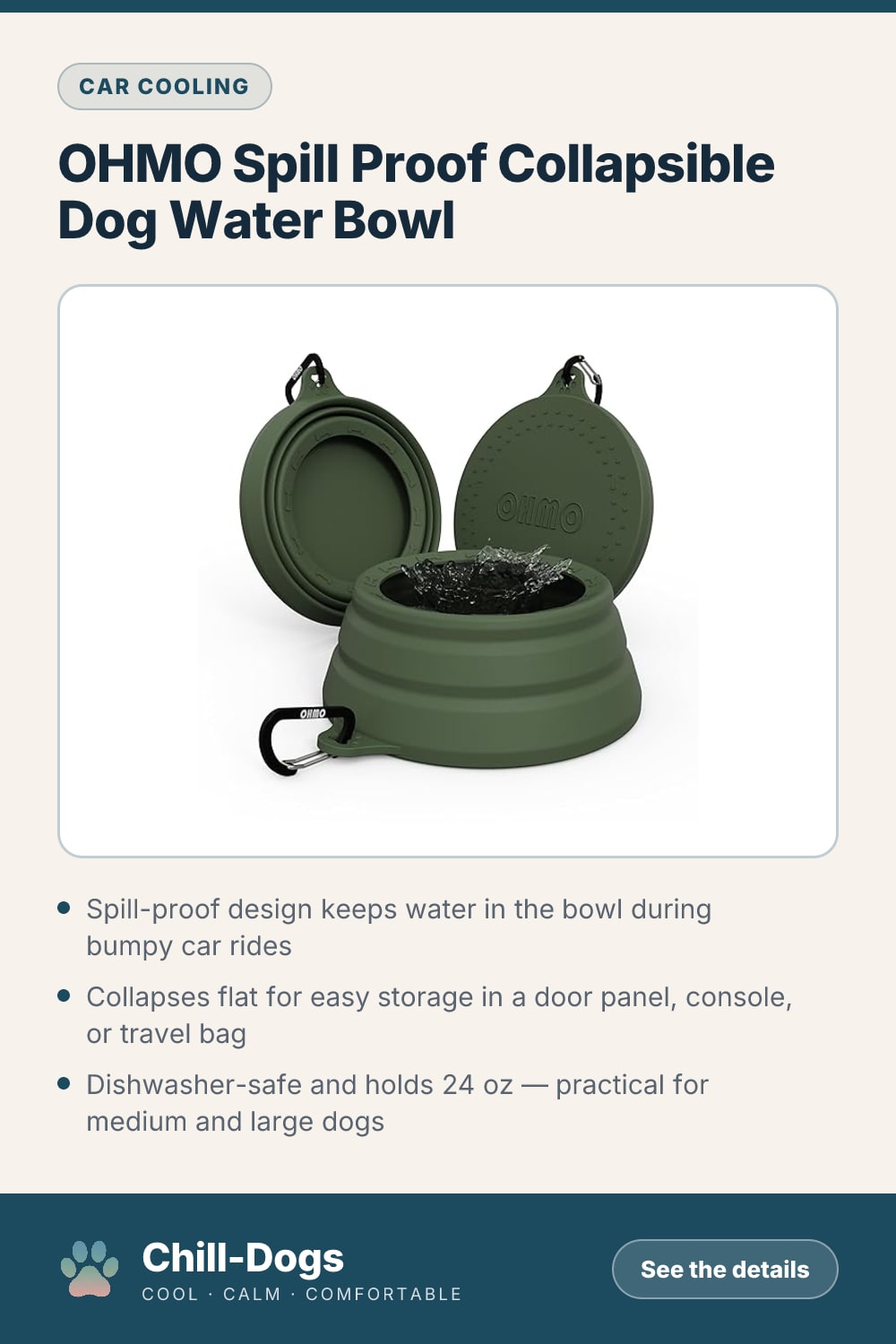 OHMO Spill Proof Collapsible Dog Water Bowl — Chill-Dogs pin