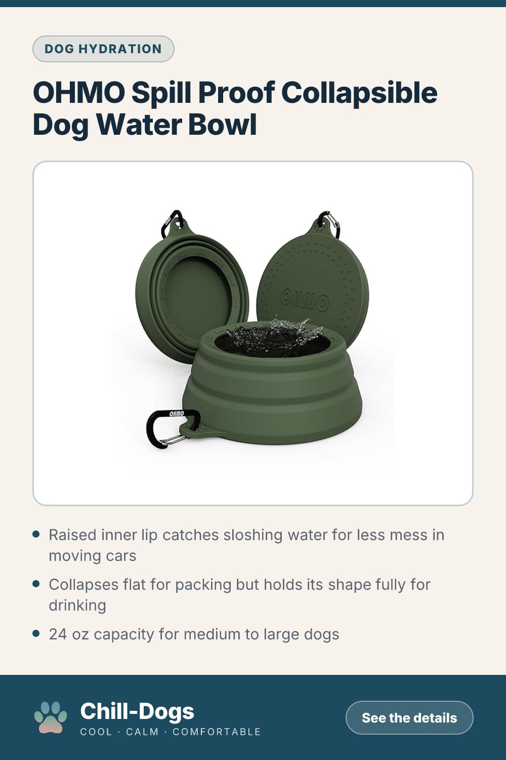 OHMO Spill Proof Collapsible Dog Water Bowl — Chill-Dogs pin