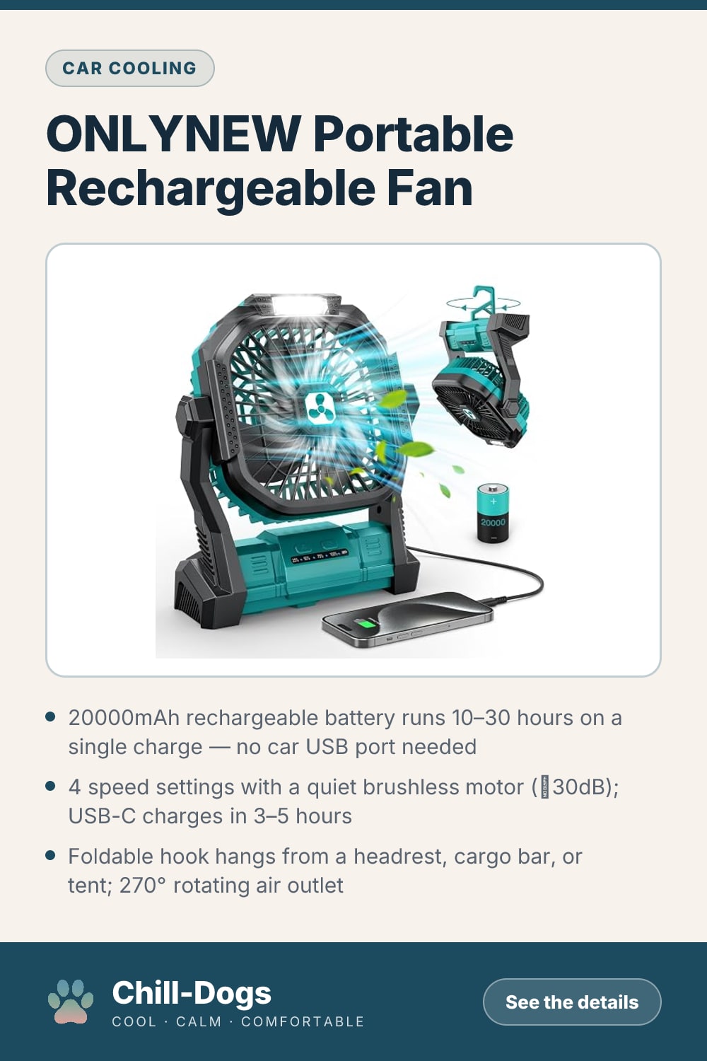 ONLYNEW Portable Rechargeable Fan — Chill-Dogs pin
