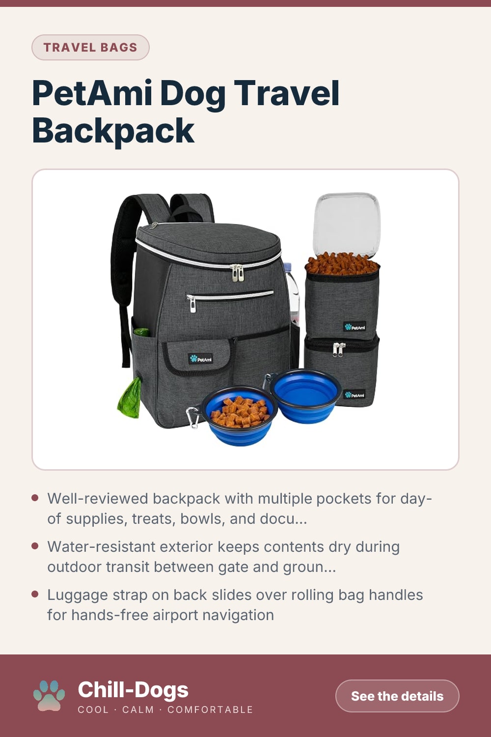 PetAmi Dog Travel Backpack — Chill-Dogs pin