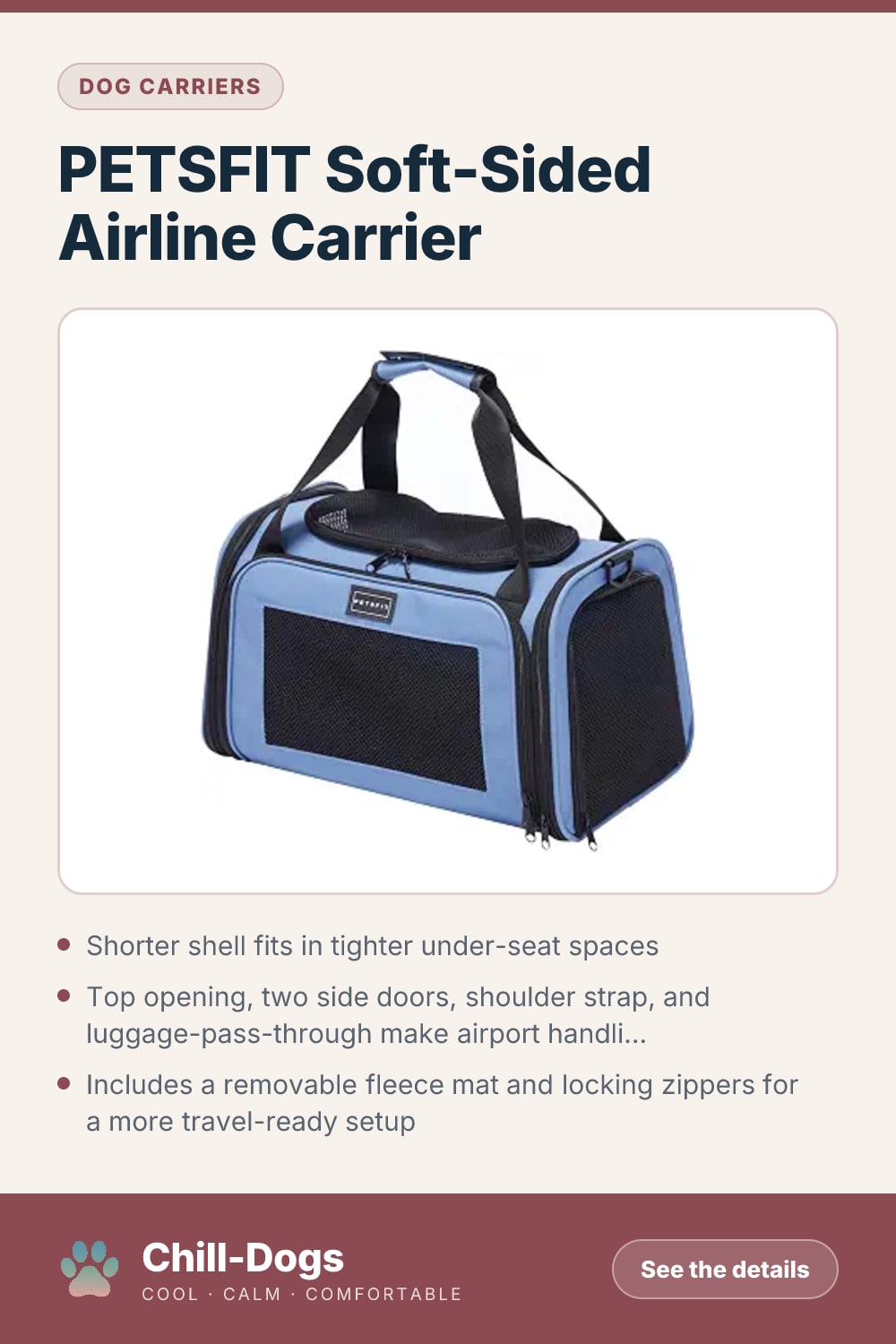 PETSFIT Soft-Sided Airline Carrier — Chill-Dogs pin