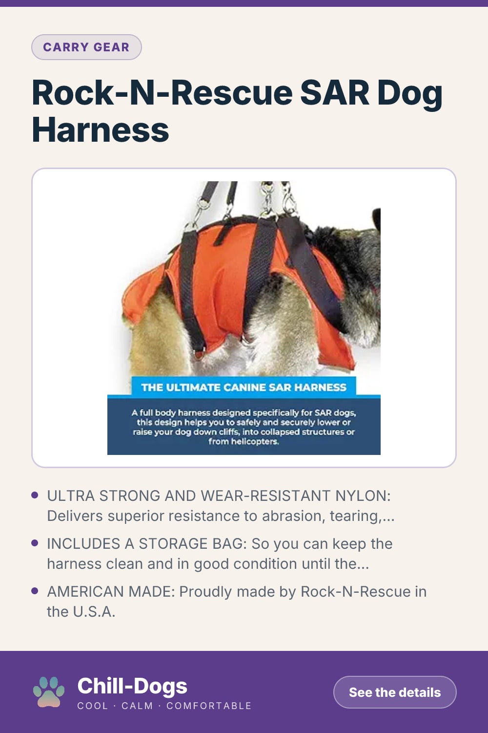 Rock-N-Rescue SAR Dog Harness — Chill-Dogs pin