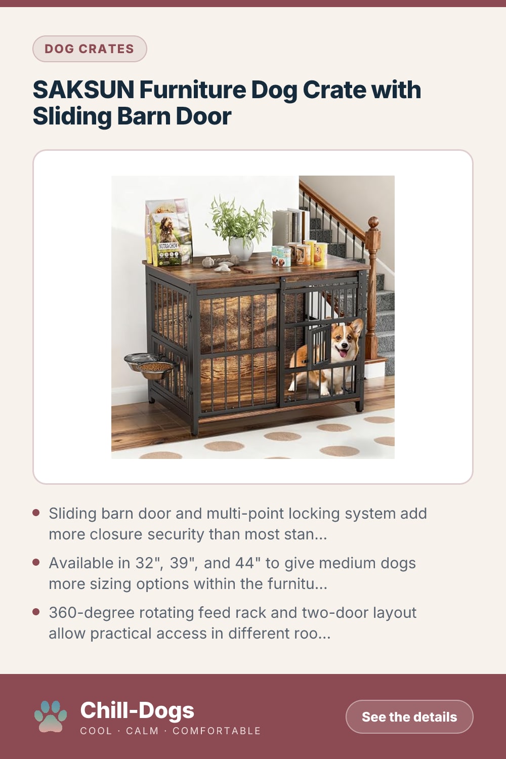 SAKSUN Furniture Dog Crate with Sliding Barn Door — Chill-Dogs pin