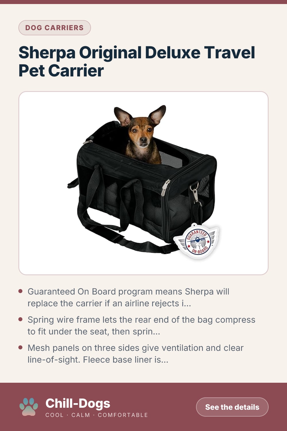 Sherpa Original Deluxe Travel Pet Carrier — Chill-Dogs pin