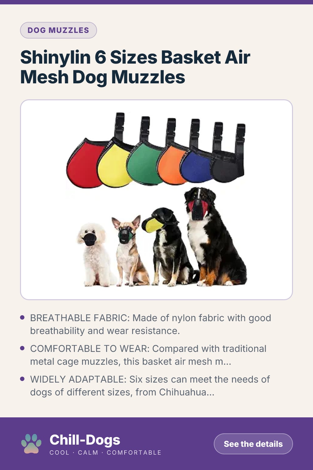 Shinylin 6 Sizes Basket Air Mesh Dog Muzzles — Chill-Dogs pin