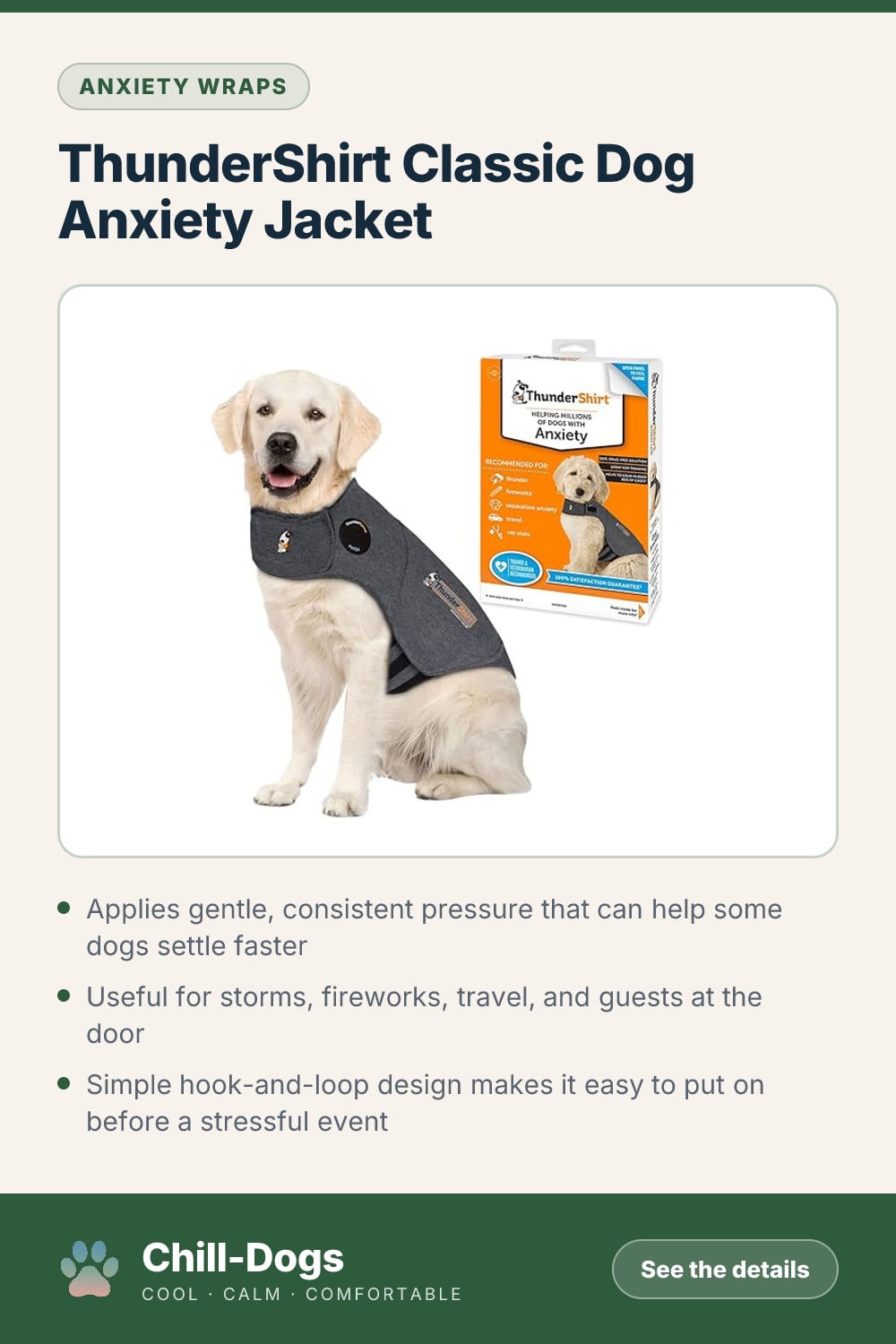 ThunderShirt Classic Dog Anxiety Jacket — Chill-Dogs pin