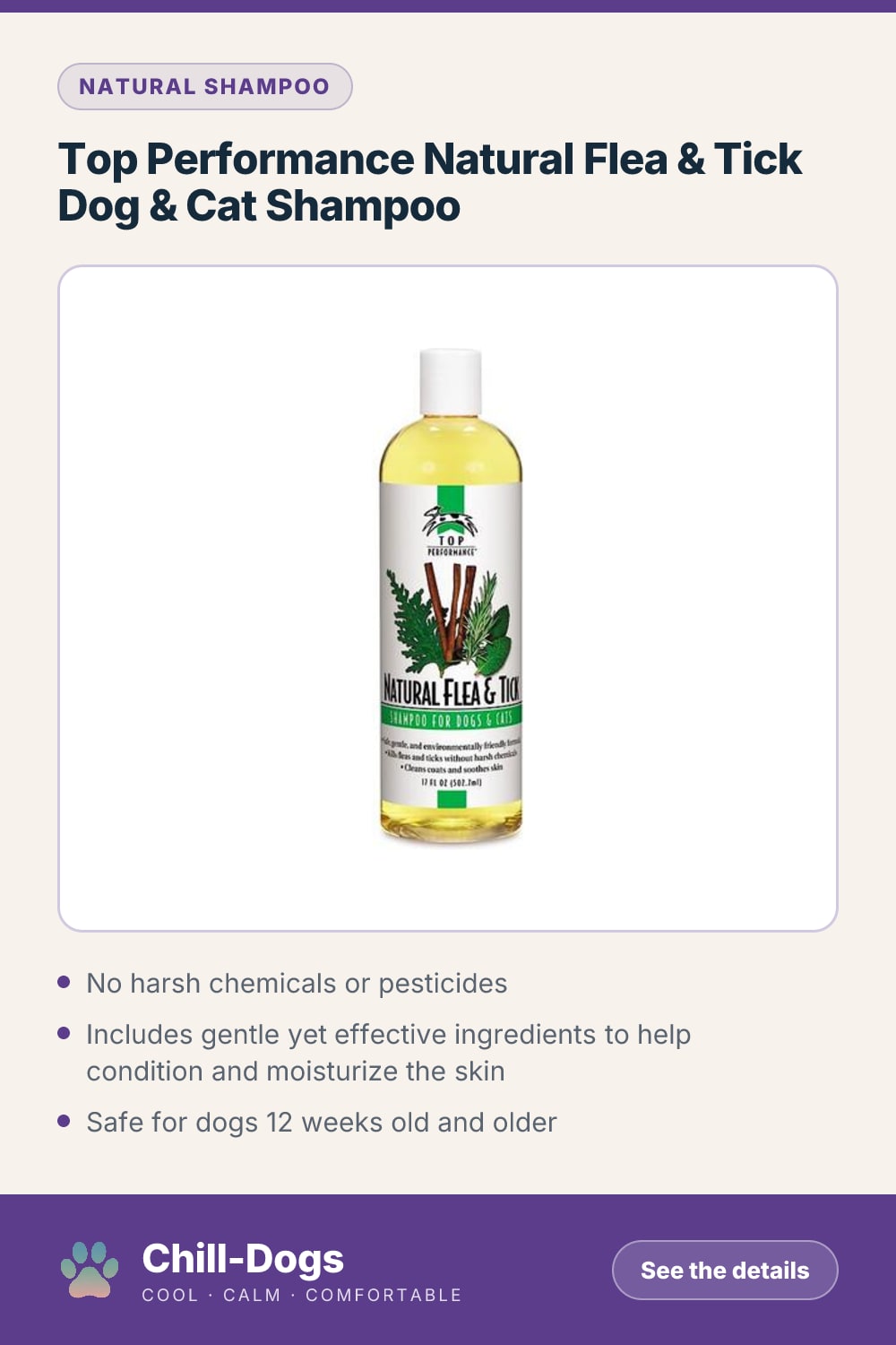 Top Performance Natural Flea & Tick Dog & Cat Shampoo — Chill-Dogs pin