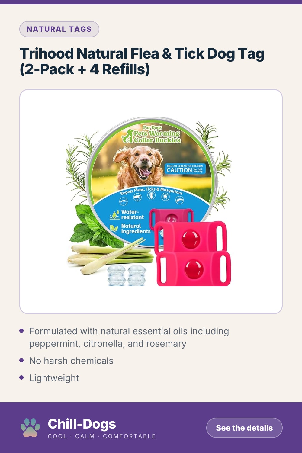 Trihood Natural Flea & Tick Dog Tag (2-Pack + 4 Refills) — Chill-Dogs pin