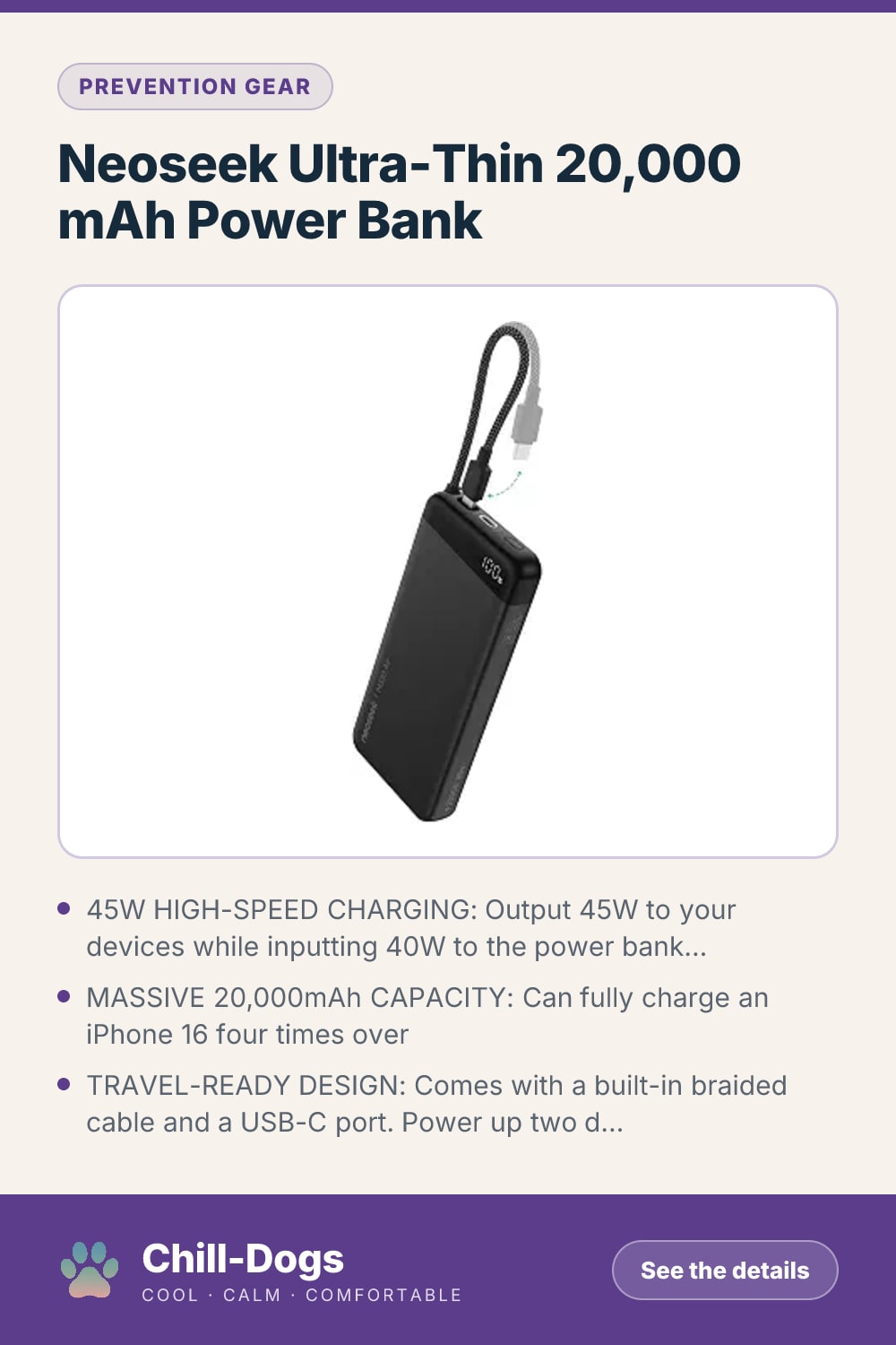 Neoseek Ultra-Thin 20,000 mAh Power Bank — Chill-Dogs pin