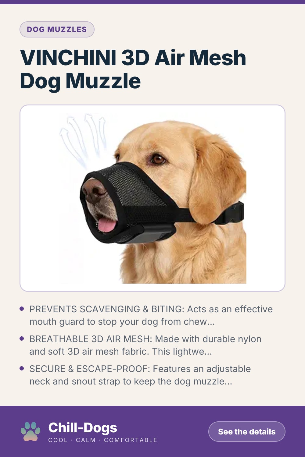 VINCHINI 3D Air Mesh Dog Muzzle — Chill-Dogs pin