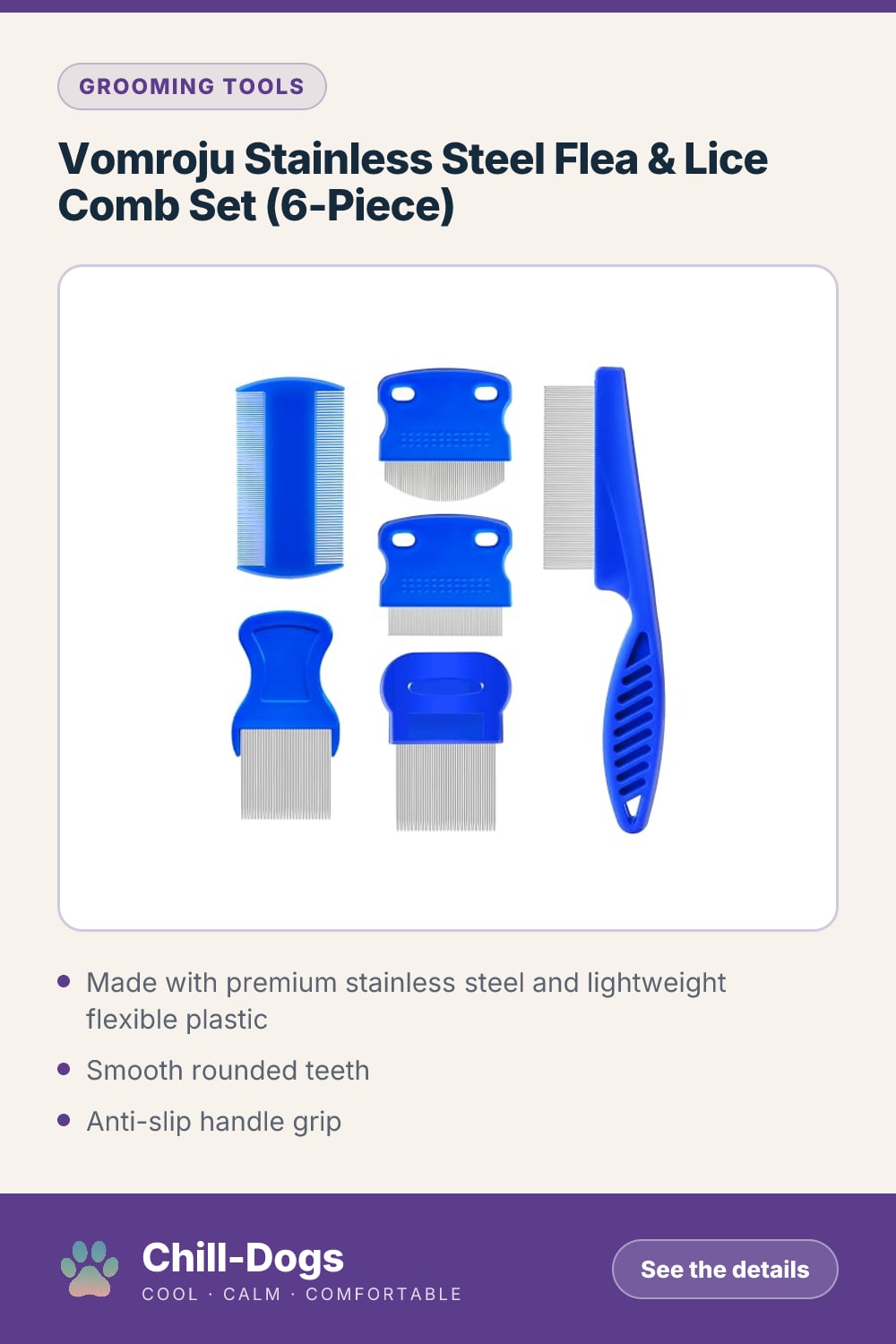Vomroju Stainless Steel Flea & Lice Comb Set (6-Piece) — Chill-Dogs pin