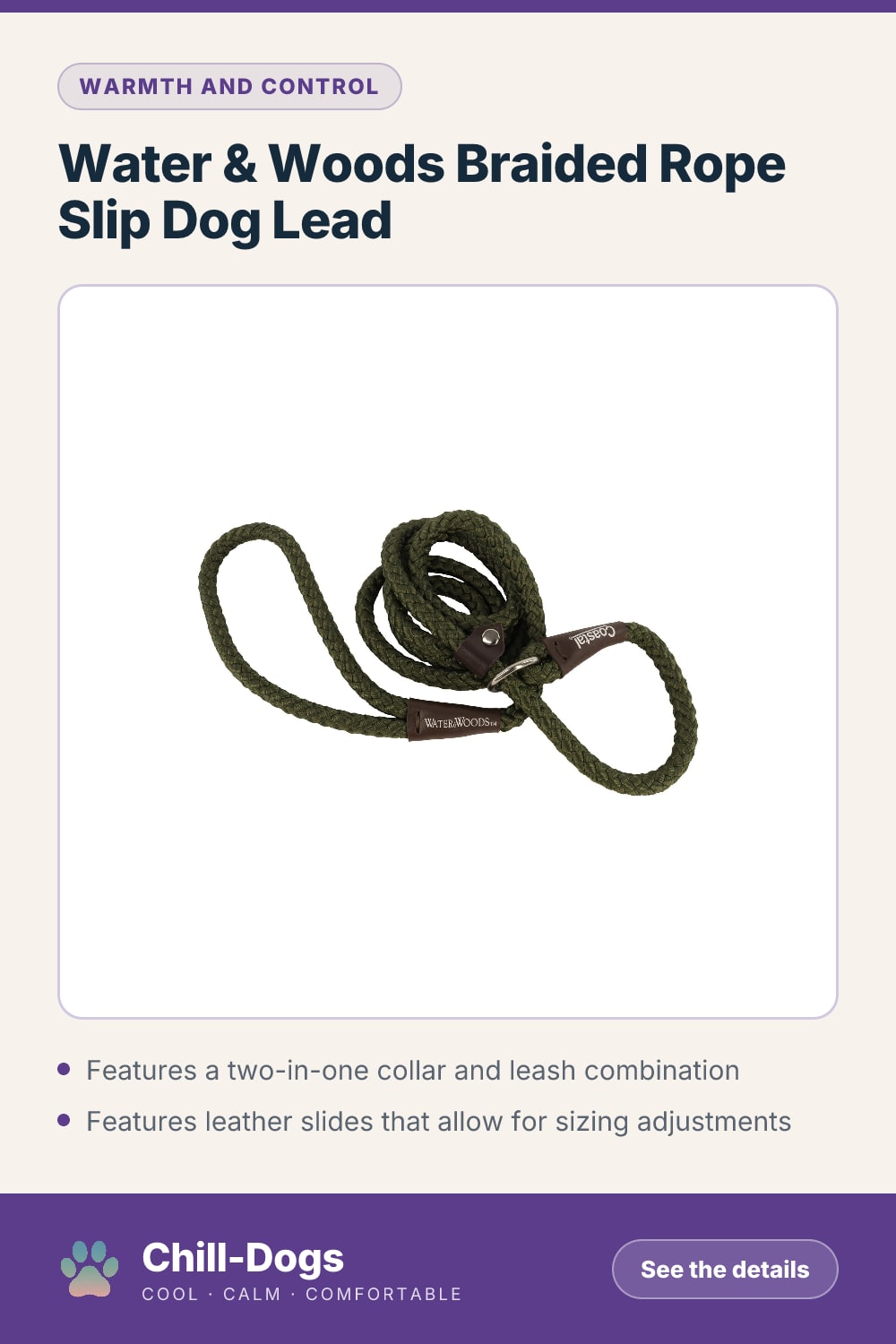 Water & Woods Braided Rope Slip Dog Lead — Chill-Dogs pin